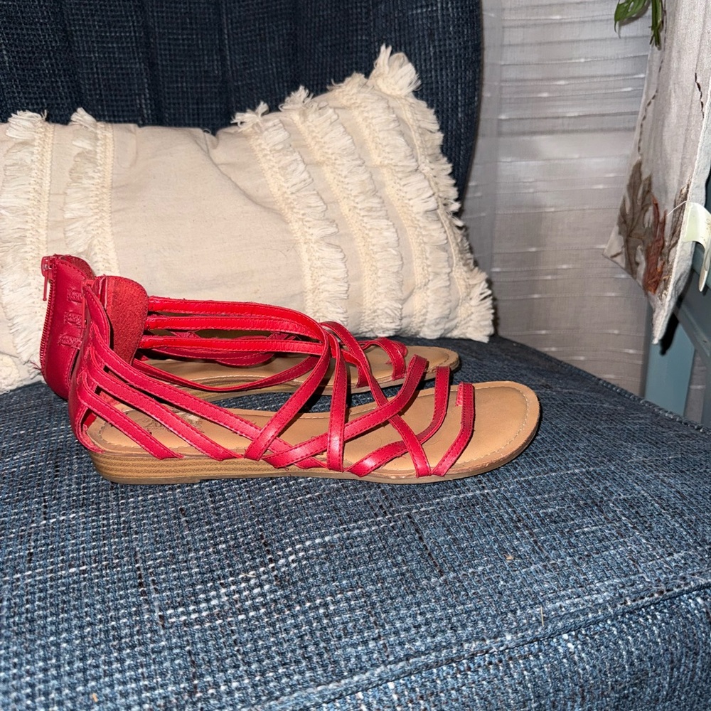 Carlos by Carlos Santana Red Leather Strappy Sandals